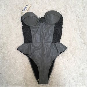 Vintage Foglie Mare Made in Italy one piece metallic silver swimsuit